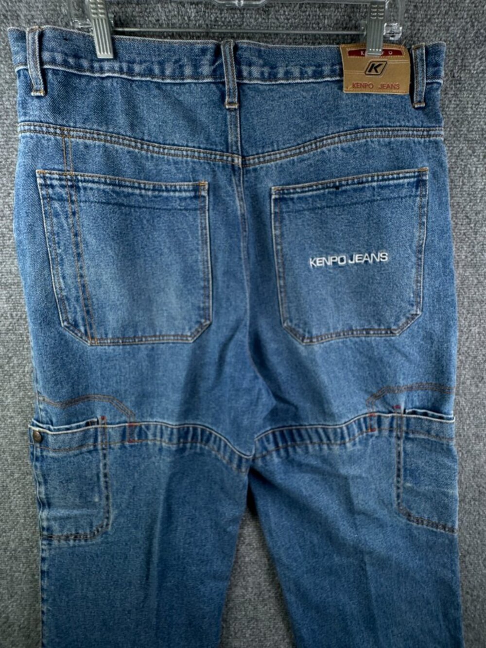 VTG Kenpo Baggy Cargo Jeans Skater Y2K Blue Size 38 Denim 00s 90s Ramie Cotton